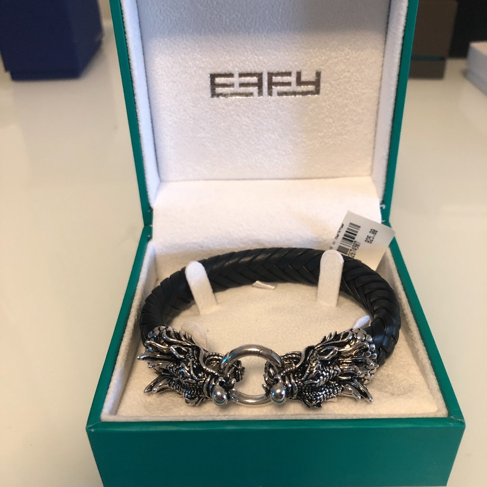 EFFY STERLING SILVER & LEATHER DRAGON BRACELET